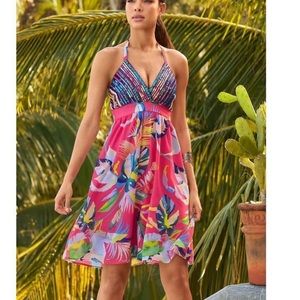 New. Boston Proper beaded tropical halter dress. Medium . Retails $159
